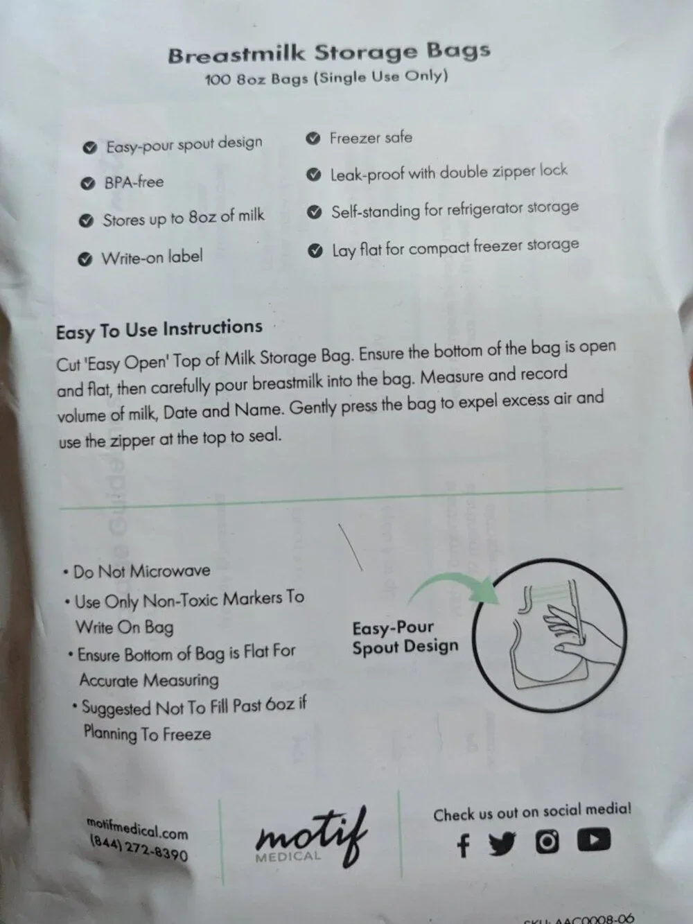 Motif Breast Milk 6 oz Storage Bags (100 Count)